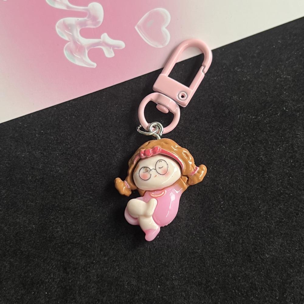 Cartoon Cartoon Resin Keychain Chubby Girl Little Metal Keyring Cute Small Keychain  Headphone Case