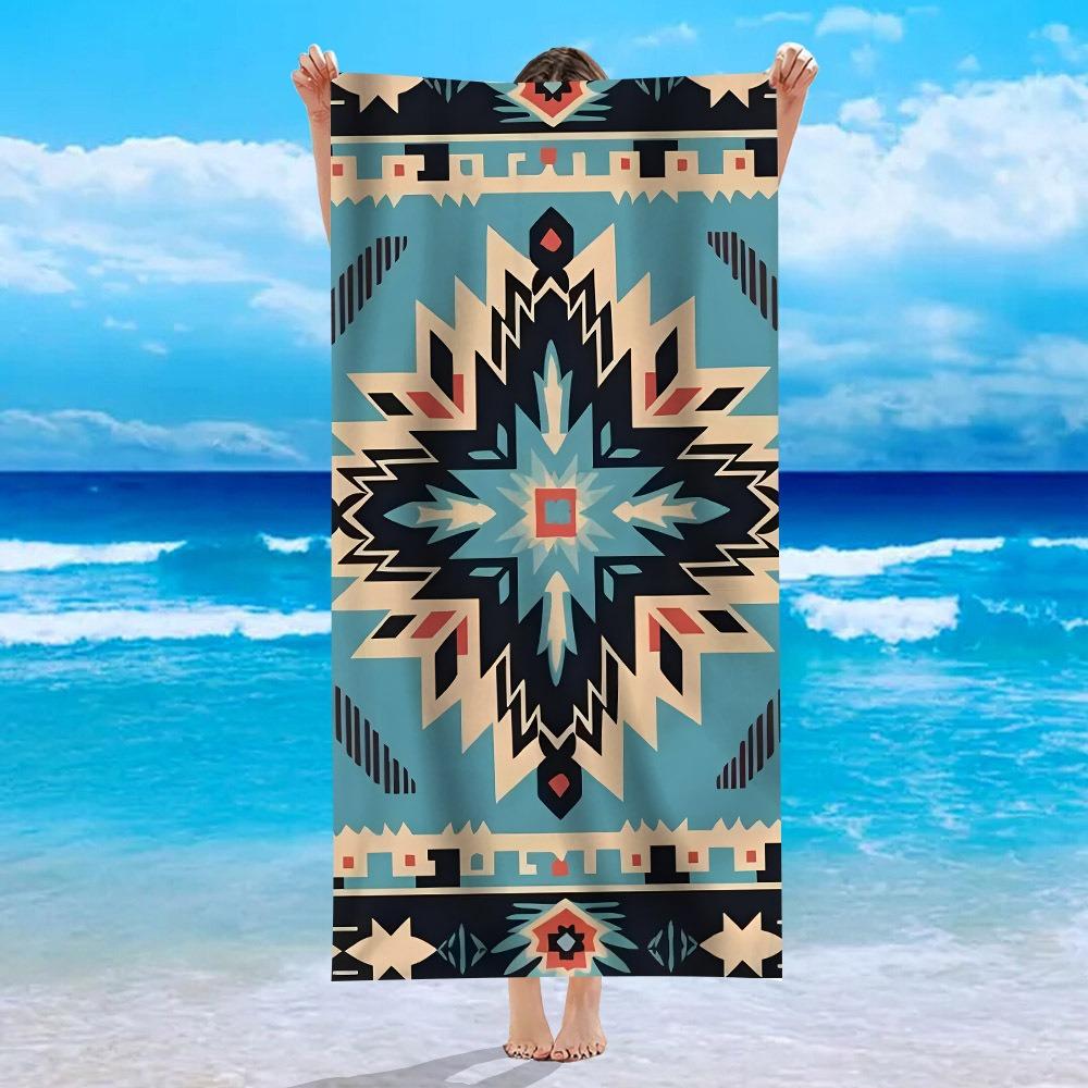 Vintage Geometric Beach Towel Boho Ethnic Beach Blanket Soft Quick Dry Absorbent Sand Free Swim Towel for Summer Vacation