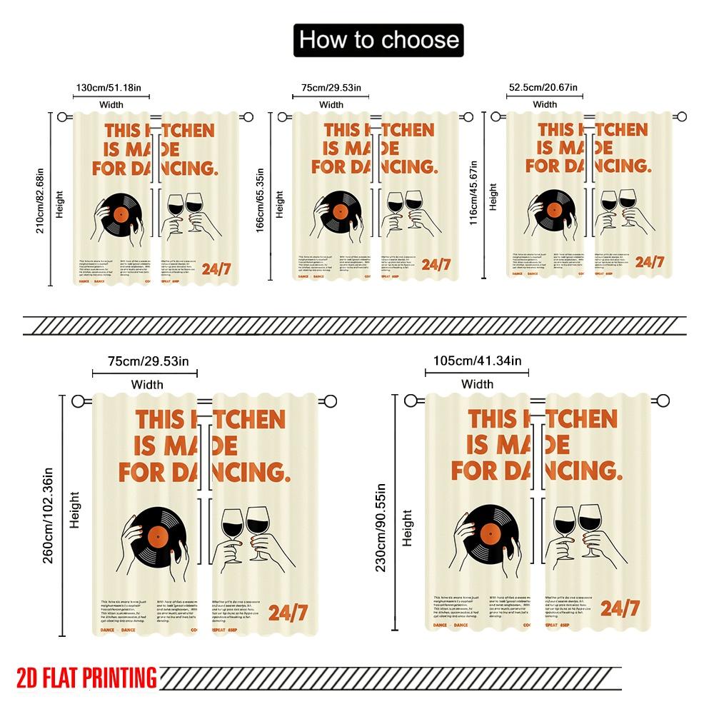 2pcs 2D flat printing Party Window Curtains Kitchen Dancing Party Wine 100% Polyester Without Electricity Birthday Party Perfect