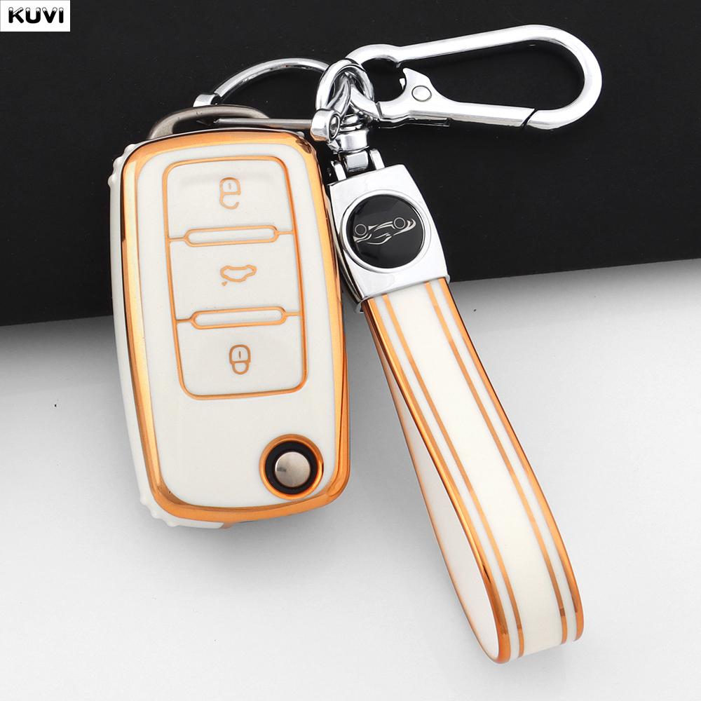 Pink Tpu Car Flip Key Case Cover For Volkswagen Vw Polo Golf Passat Tiguan Beetle Caddy T5 Up Eos Skoda Octavia Seat Leon Altea