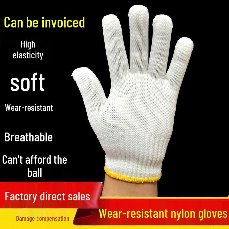 Durable White Nylon Cotton Work Gloves for Laborers