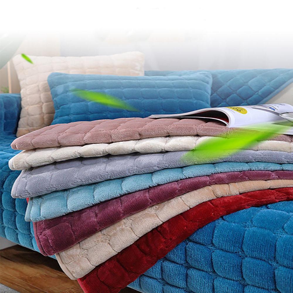 Solid Color Non-slip Sofa Cover Thickened Soft Plush Sofa Cushion Towel for Living Room Furniture Decoration