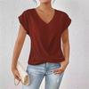 Women's V Neck Rolled Cap Sleeve T Shirt Front Twist Knot Solid Color Elegant Summer Blouse