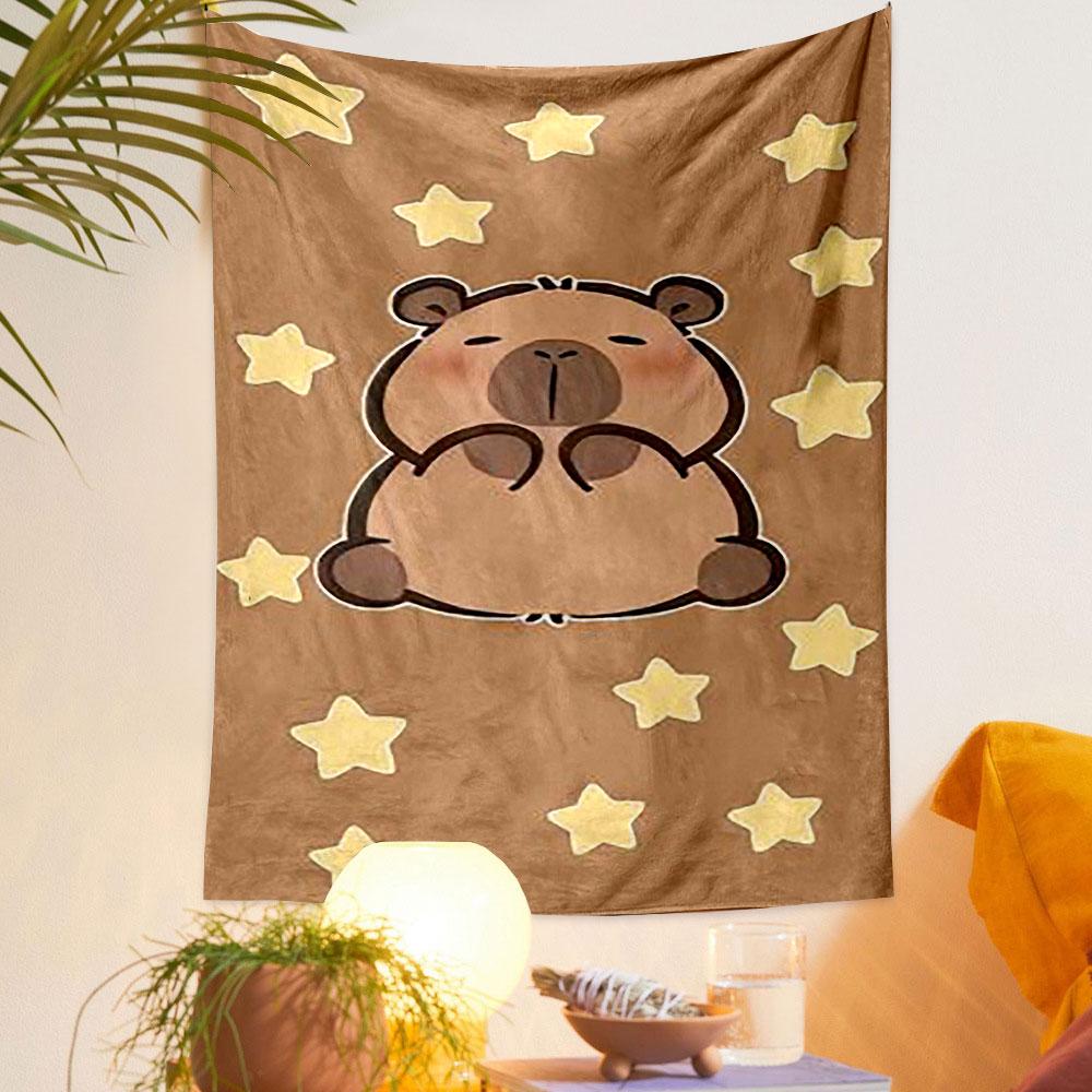 Cute Bear with Stars on Brown Background Patterned tapestry home decor, suitable for bedroom and living room, gift