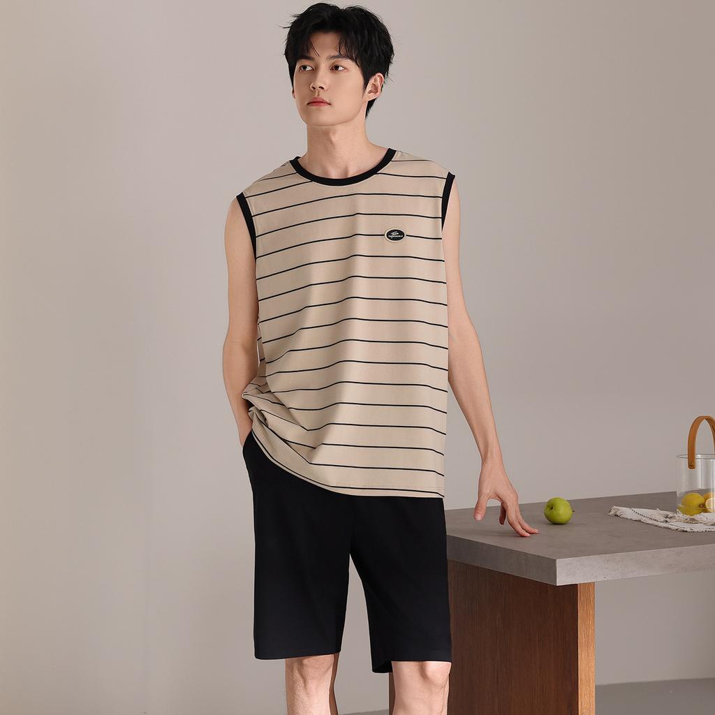 Pure cotton men's pajamas sleeveless vest men's suit 1011 summer new loungewear can be worn outside 100% cotton