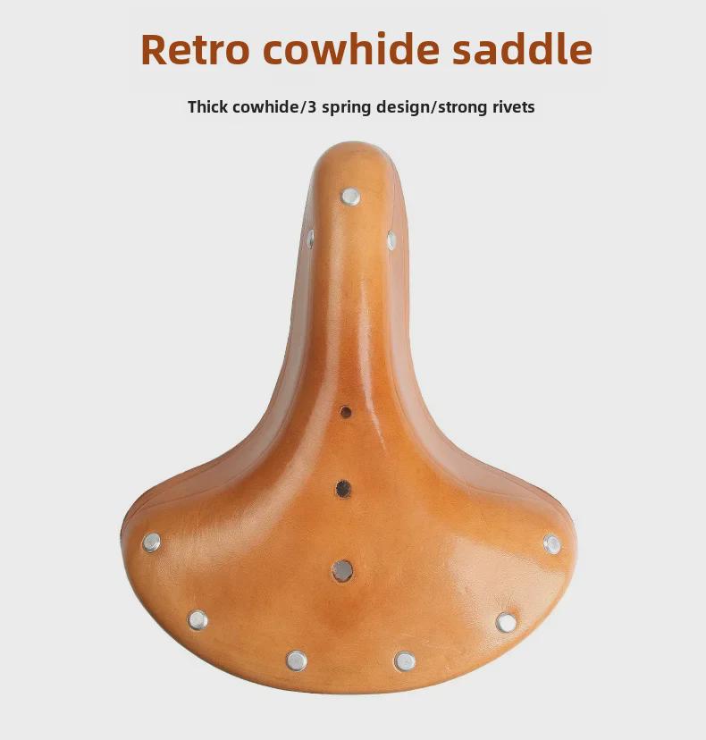 Retro Cowhide Leather Bicycle Seat: Comfortable Mountain Bike Saddle