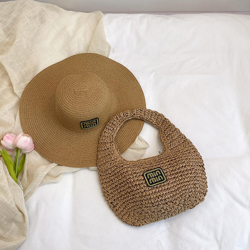 

Женская пляжная сумка + шляпа, плетеная сумка через плечо хаки