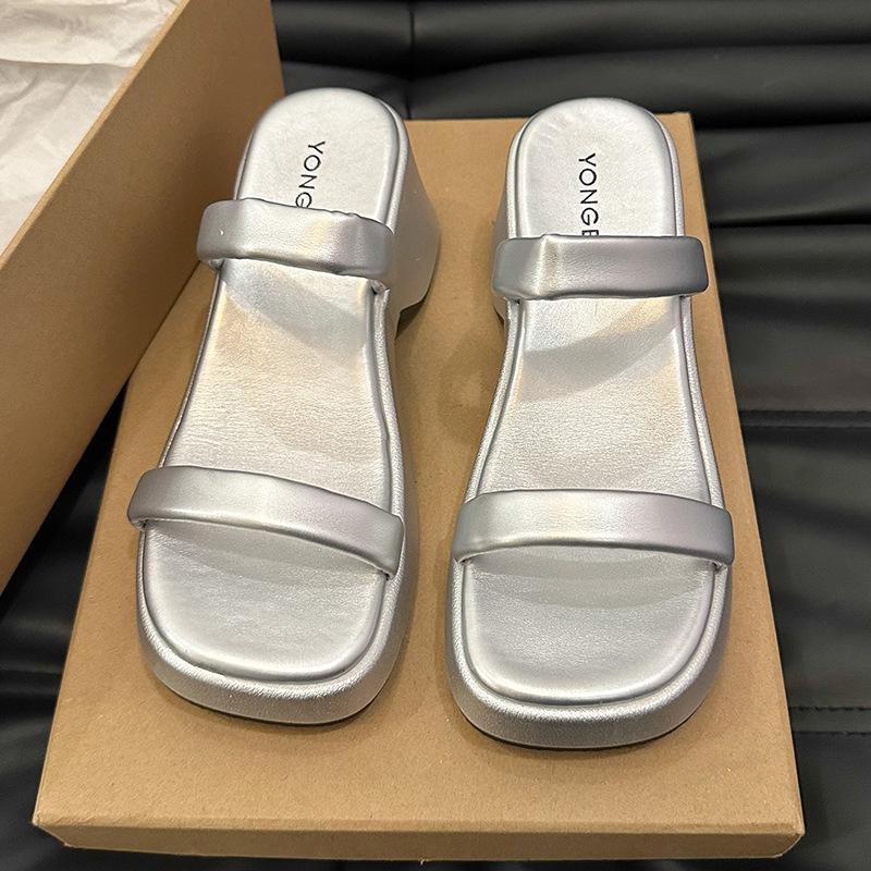 Fashion Fashion Slippers for Women Summer Thick-soled Slippers Outdoor Casual Beach Sandals for Women Wedge Heel High-heeled Sandalias