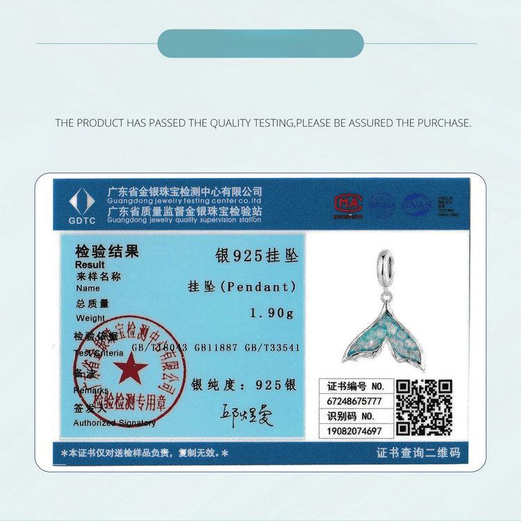 Exquisite Symphony Blue Fishtail S925 Sterling Silver Pendant Accessories, Romantic Dream Diy Bracelet Beaded