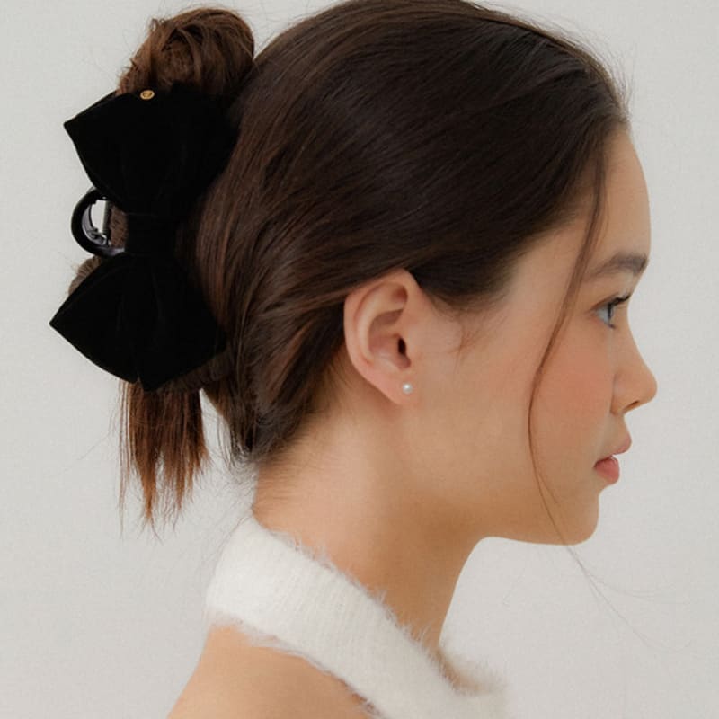 

OVLA regular_double ribbon velvet hair clip_black HC031 black