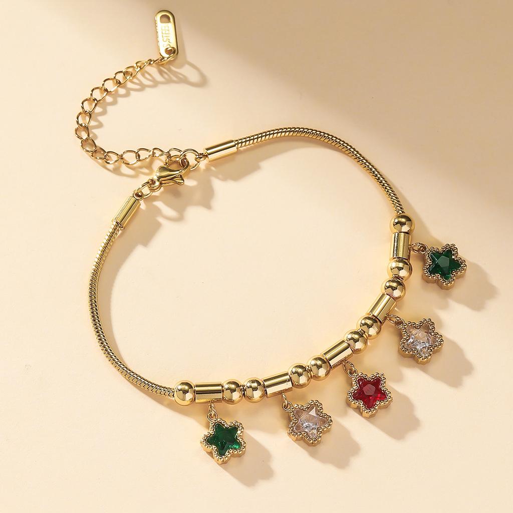 Charm Female Rainbow Zircon Stone Star Bracelet Gold Color Adjustable Wedding Jewelry For Women