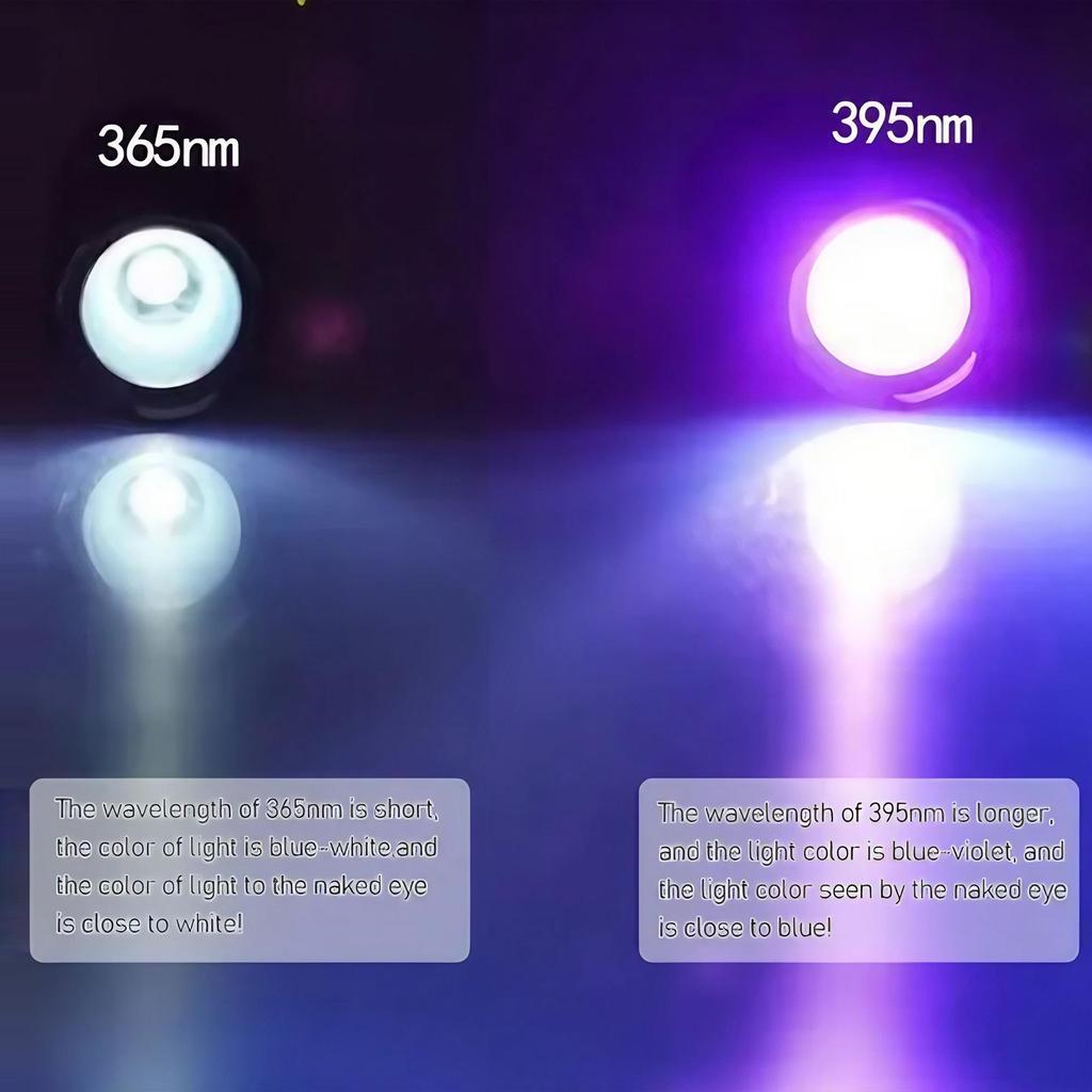 UV LED Flashlight 395nm 365nm 3 Modes Zoomable Blacklight Pet Urine Scorpion Detection Portable Light