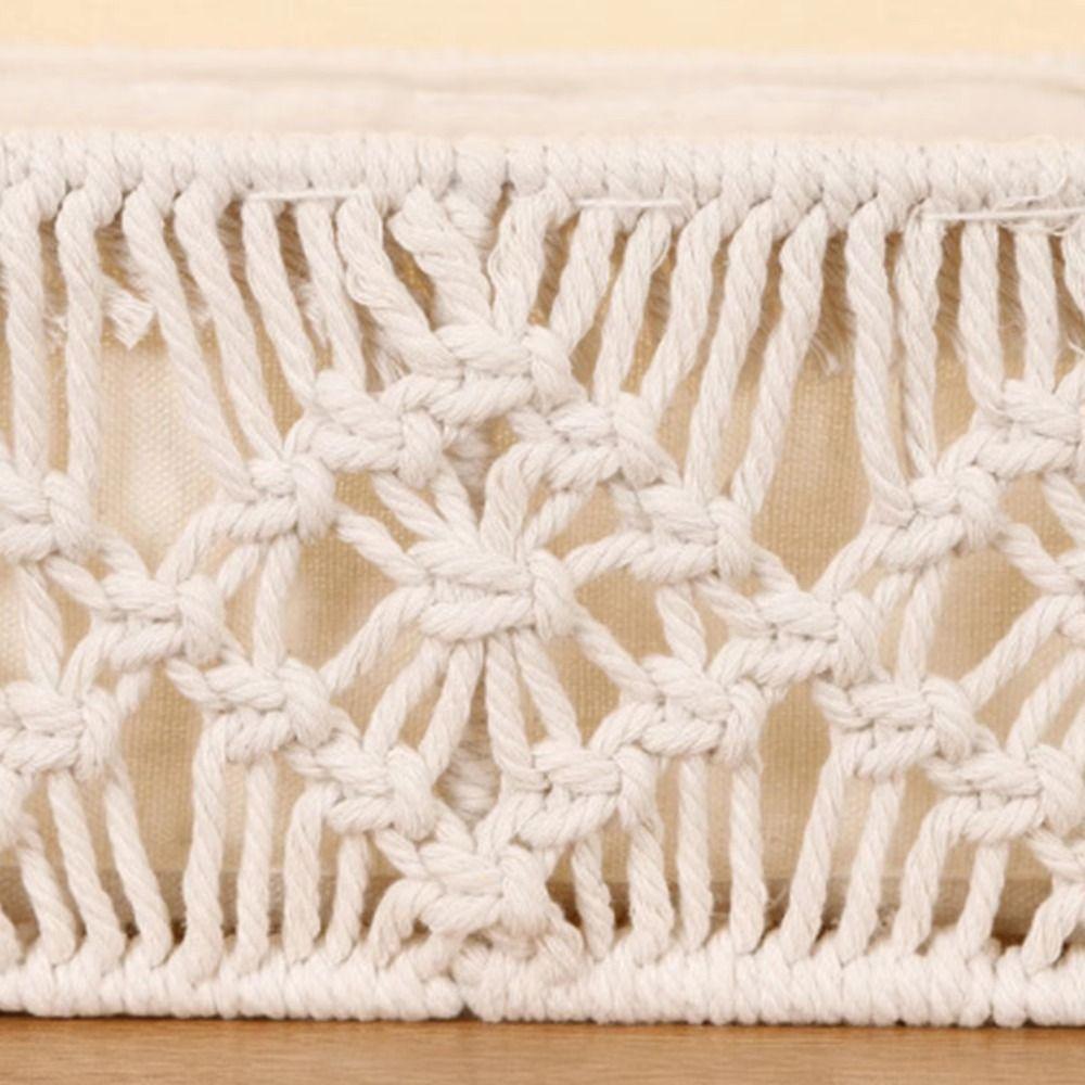 Cotton Rope Hand Woven Storage Box Grid Designed with Handle Toilet Paper Shelf Basket Warm White Boho Decor