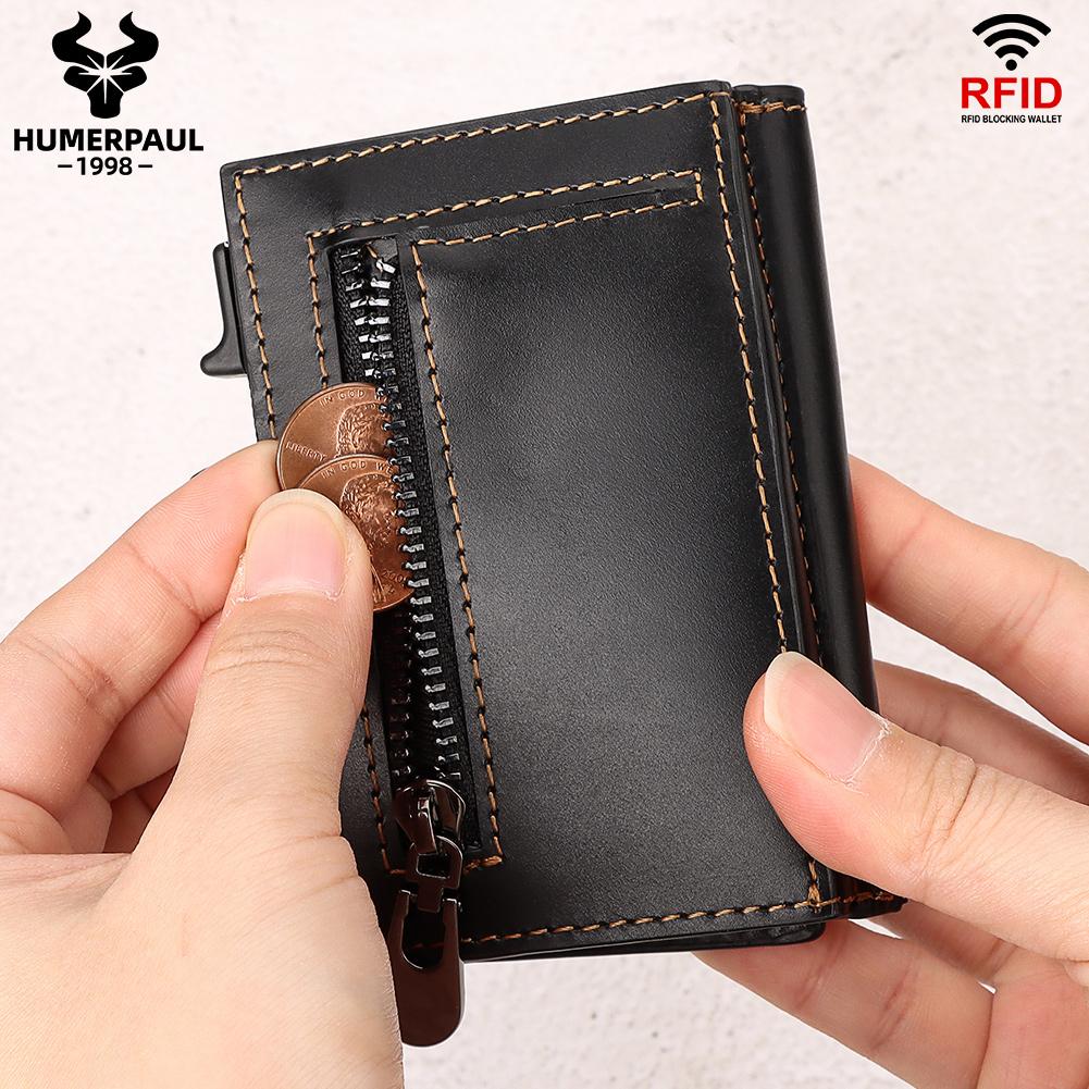 Humerpaul Herren Leder Geldbörse 100% Rindsleder Karten- und Ausweishüllen