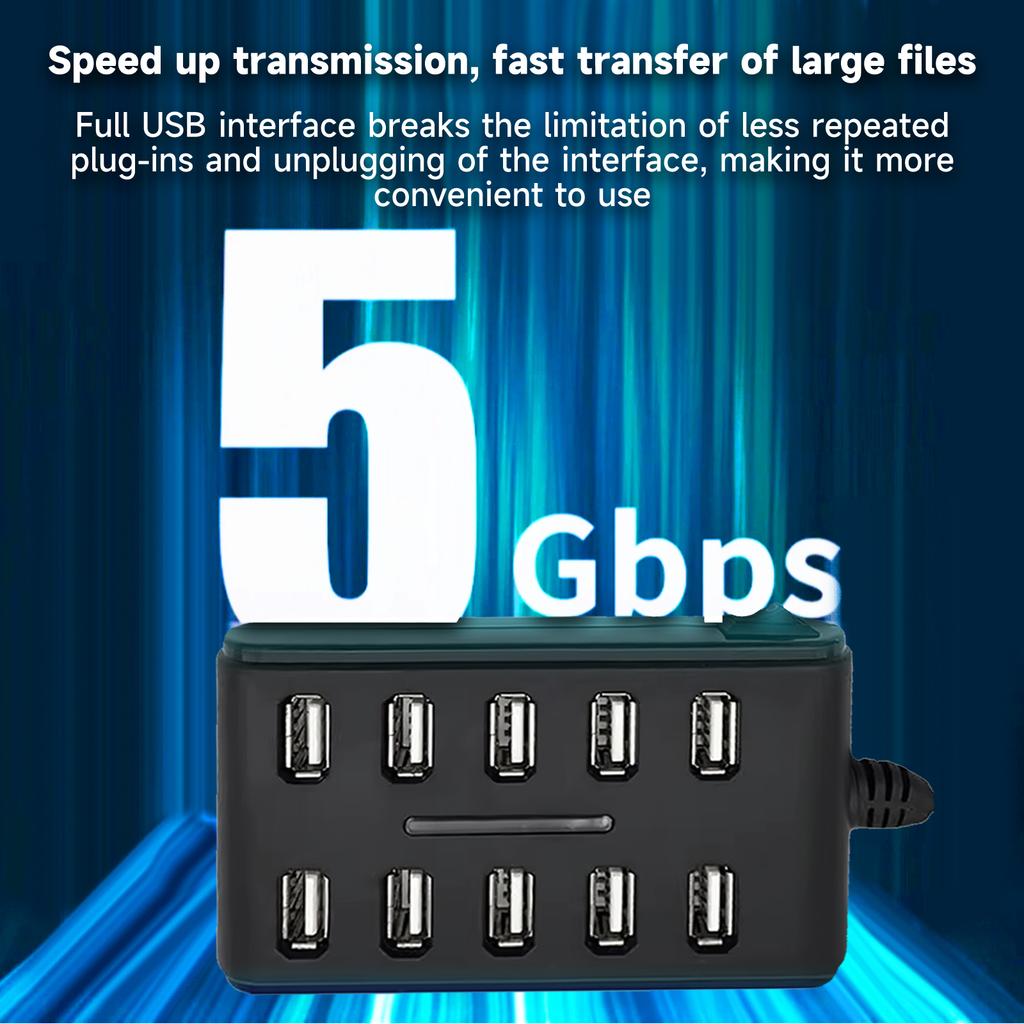 10-Port USB 2.0 Docking Station Portable Multi-Function Hub Hi-Speed Multi-Link USB Splitter for Mobile Phone Tablet