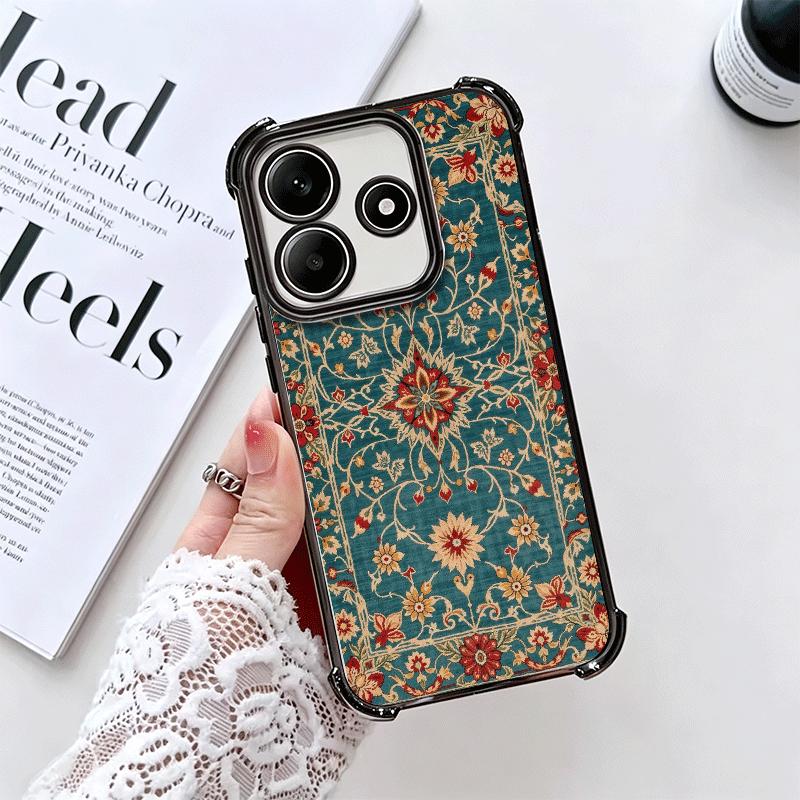 Persian Carpet Floral Pattern Soft Phone Case For Xiaomi Redmi Note 14 15 Pro Plus 13 12 11S 11T 5G 10 9S 9 Plating Anti-Fall Fu