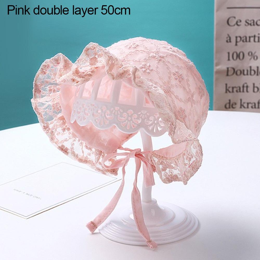 

Бавовняний капелюшок-боннет М який сонцезахисний капелюх Дитячі кепки Капелюшок на шнурівці Весна Літо Pink double layer 50cm