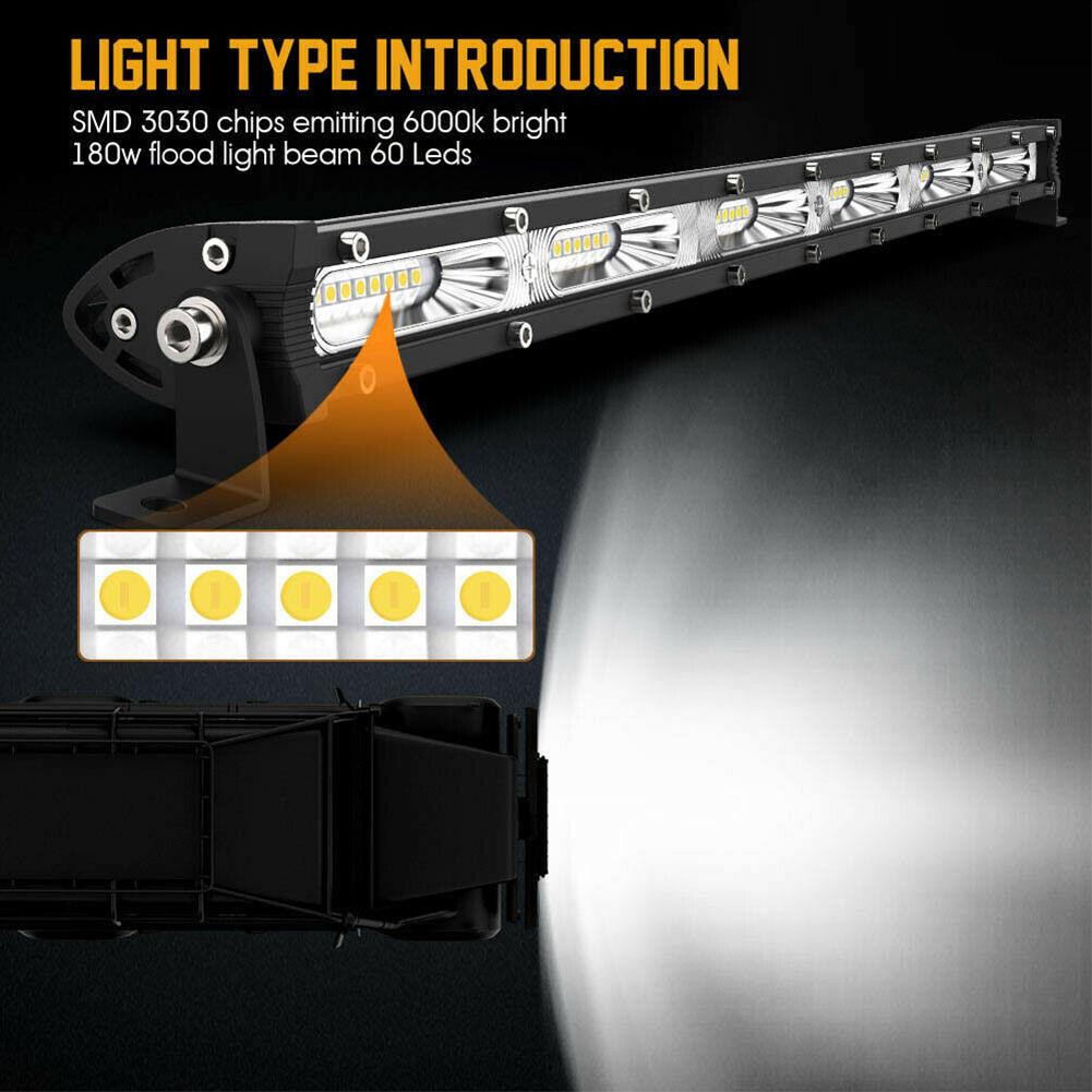 Led Light Bar 180w 6000k Ip67 Waterproof Spotlight Single Row Work Lamp For Off-road Vehicles Suv Trucks