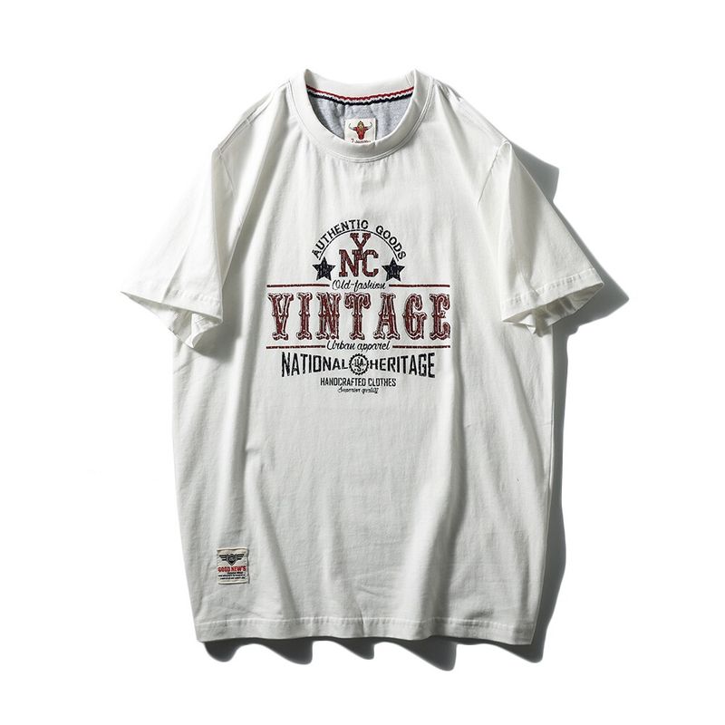 American Retro Niche Pure Cotton Trendy Brand Letter Print Short-Sleeve T-Shirt for Men, Summer Export Men's Clothing, All-Cotton Tee Shirt
