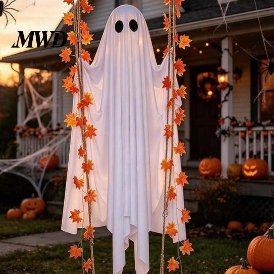 Outdoor Halloween Dekorationen Hängende Schaukel Geist, Leuchtender Schwingender Geist mit Ahornblatt Saisonale Gartenparty Ornamente Ranken Lichter Und Fernbedienung