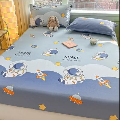 Drap-housse avec bande élastique 100 % coton + 2 taies d'oreiller doux dessin animé espace imprimé enfants garçons filles housse de matelas de lit