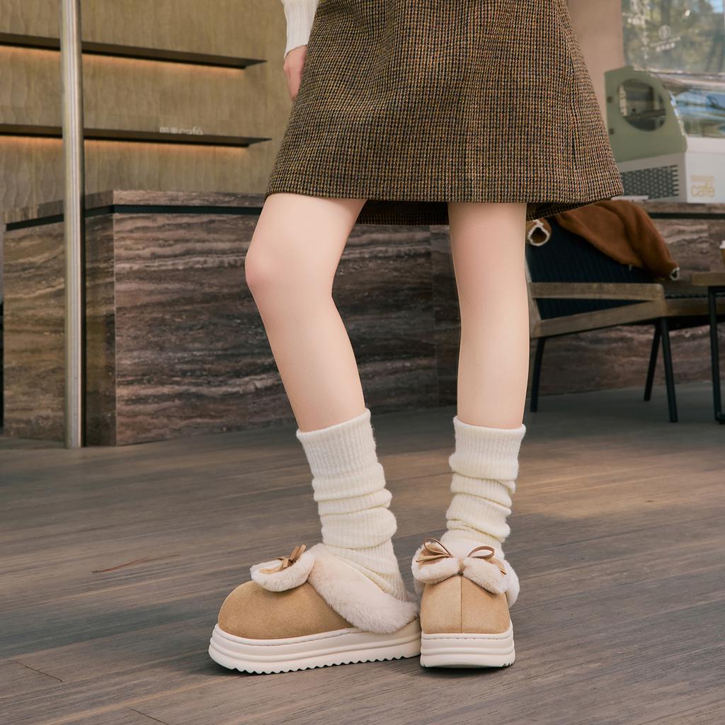 Winter Women Cotton Slippers Plush Warm Thick Bottom Slides Breathable Soft Non-slip Slippers