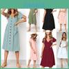Nrj 2020 Hot Sale V-neck Button-up Short Sleeve Women's Dress With Pockets