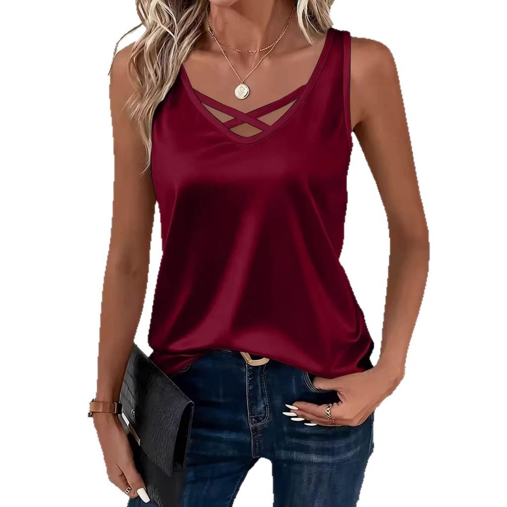 Elegantes ärmelloses V-Ausschnitt-T-Shirt aus Polyester für Freizeit und Büro