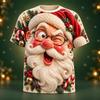 Winking Santa 3D Graphic Print T-Shirt, Christmas Bell Holly Winter Party, Men Funny Realistic Short Sleeve Tee