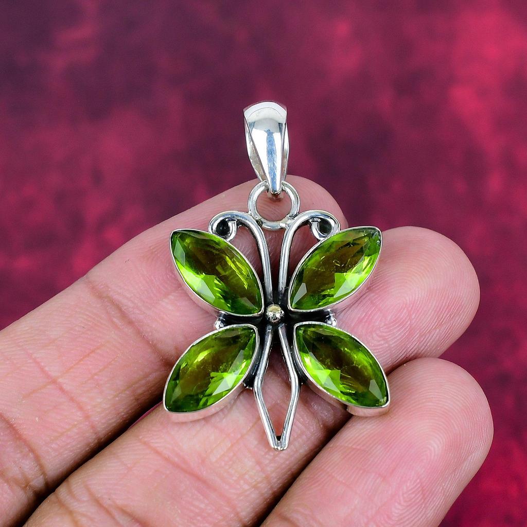 Peridot Anhänger Edelstein Schmuck, 925 Sterling Silber Anhänger, handgefertigter Schmuck Geburtsstein Anhänger, Geschenk für Ihn