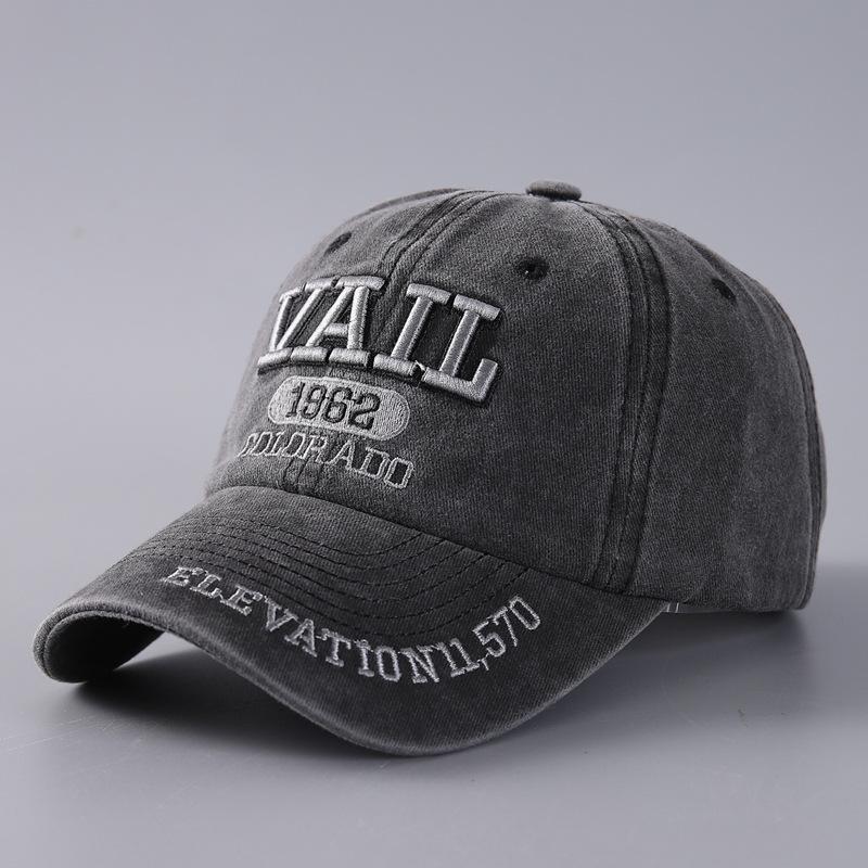 Cappellino da baseball con ricamo tridimensionale di lettera in denim di puro cotone lavato con visiera curva cappellino lotto in stock