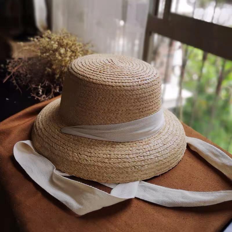 2021 New Natural Raffia Straw Fedoras Foldable Trilby Short Brim Summer Hat Derby Hat Black White Ribbon Panama Hat Elegant Lady