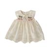 Girls Summer Sweet Floral Embroidered Sleeveless Ruffled Dress