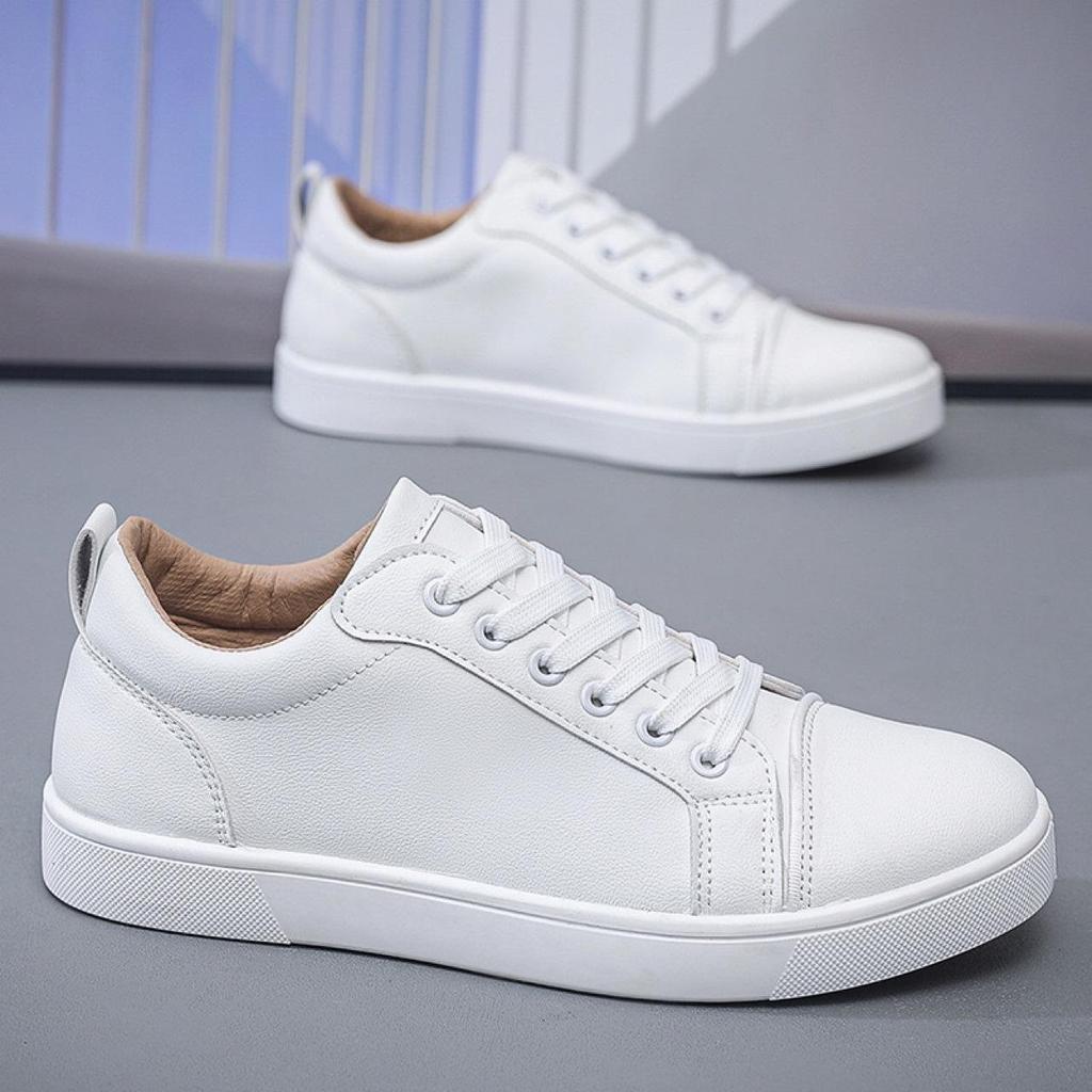 2026 Autumn New Leather Surface White Shoes Men's Shoes Red Bottom Casual Shoes Fashion Trend Commuting Business Board Shoes