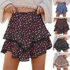 Women Cake Skirt High Waisted Double-Layered Ruffle Bohemian Mini Skirt with Elastic Waistband Lace Hem Skirt
