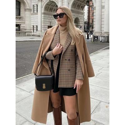 Women Plaid Blazer Autumn Winter Long Sleeve Double Breasted Checked Coat Formal Jacket Suit Lady Outerwear