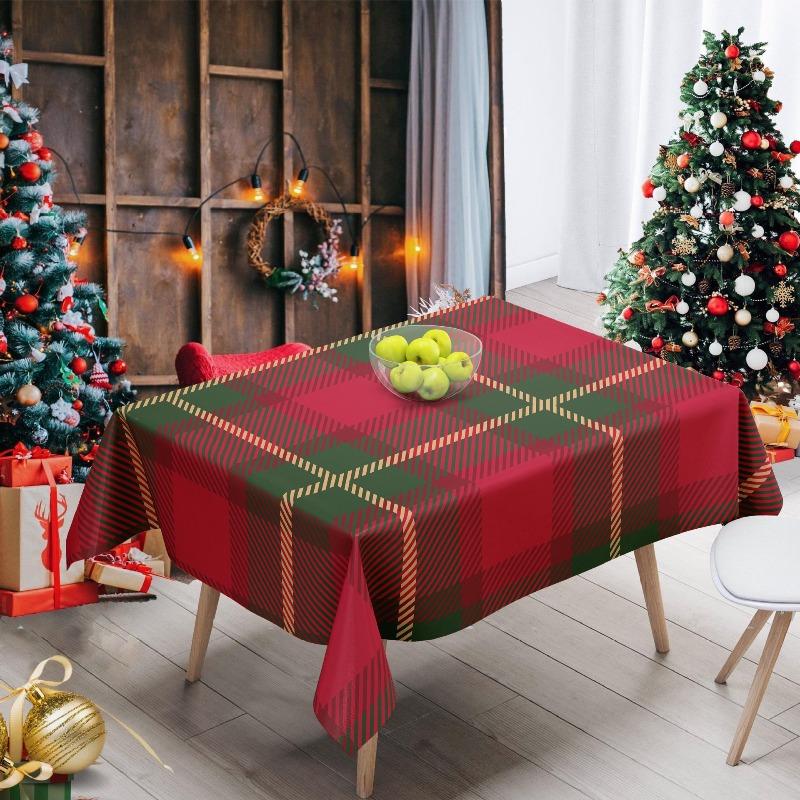 New Christmas Tablecloth Home Restaurant Festive Atmosphere Decoration Rectangular Dining Table Cloth Dustproof Christmas Print