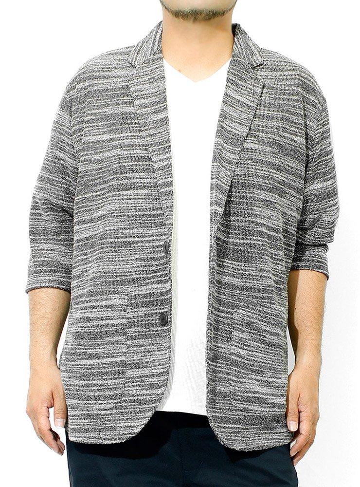 

Однотонный мужской пиджак приталенного кроя, большого размера, рукав 3/4, летний трикотаж с фактурой слэб, легкий, жаккардовый узор, меланжевый черный (02), Размер 2L