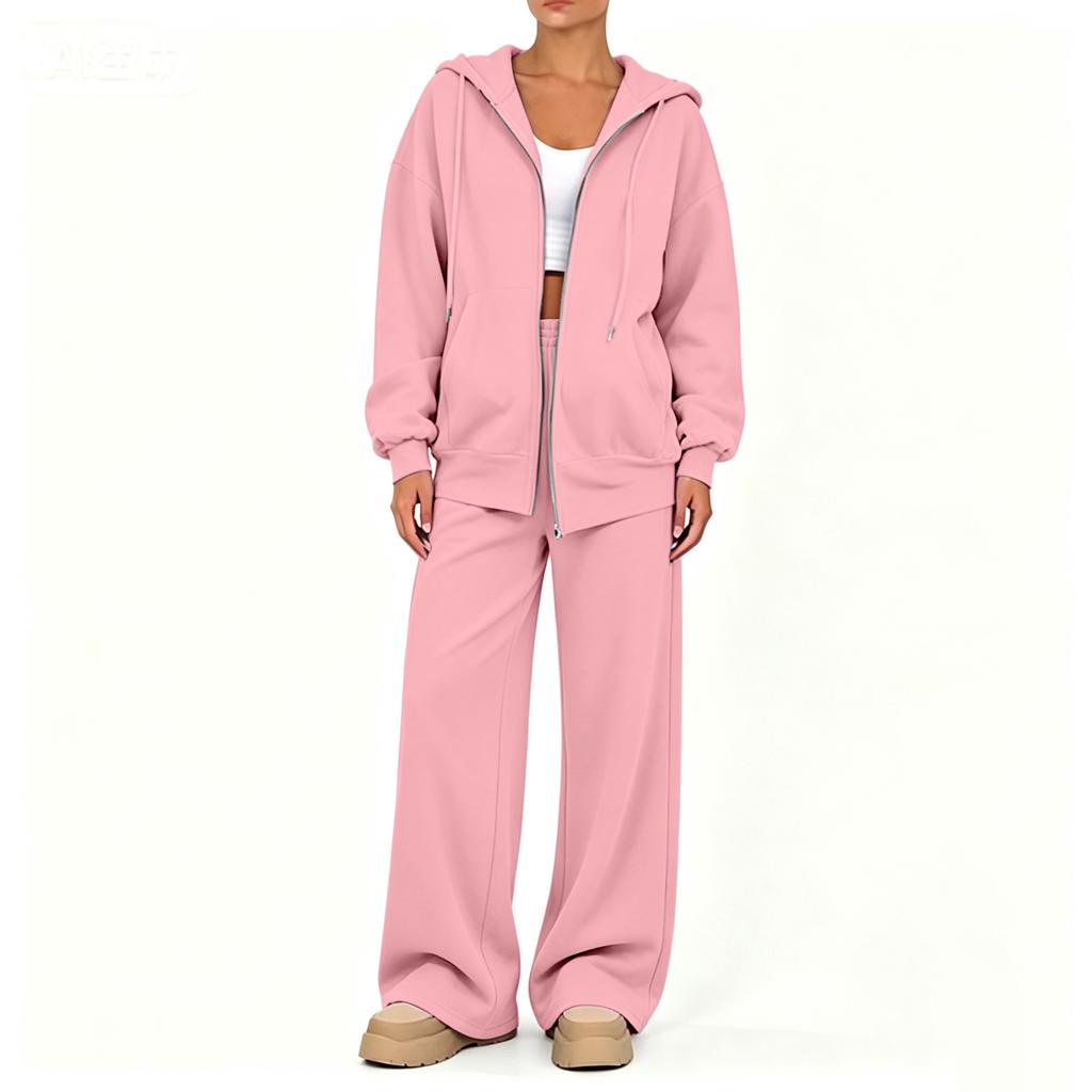 Conjunto de Cardigã Casual com Zíper e Calças para Mulheres, Roupa Confortável para Outono Inverno