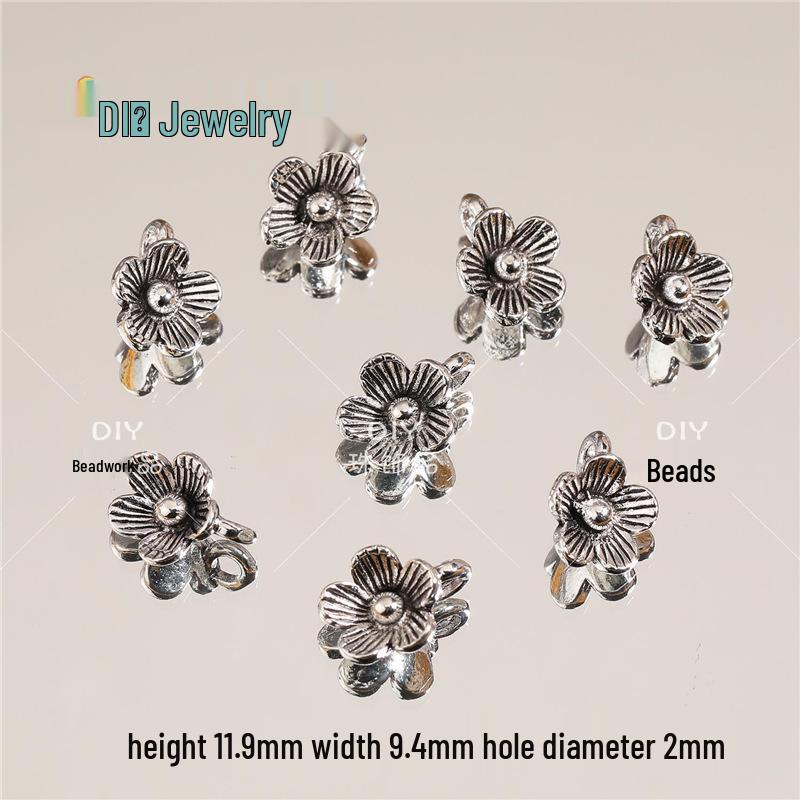 Tibetan Antique Silver Flower Spacer Beads Pendant for DIY Jewelry