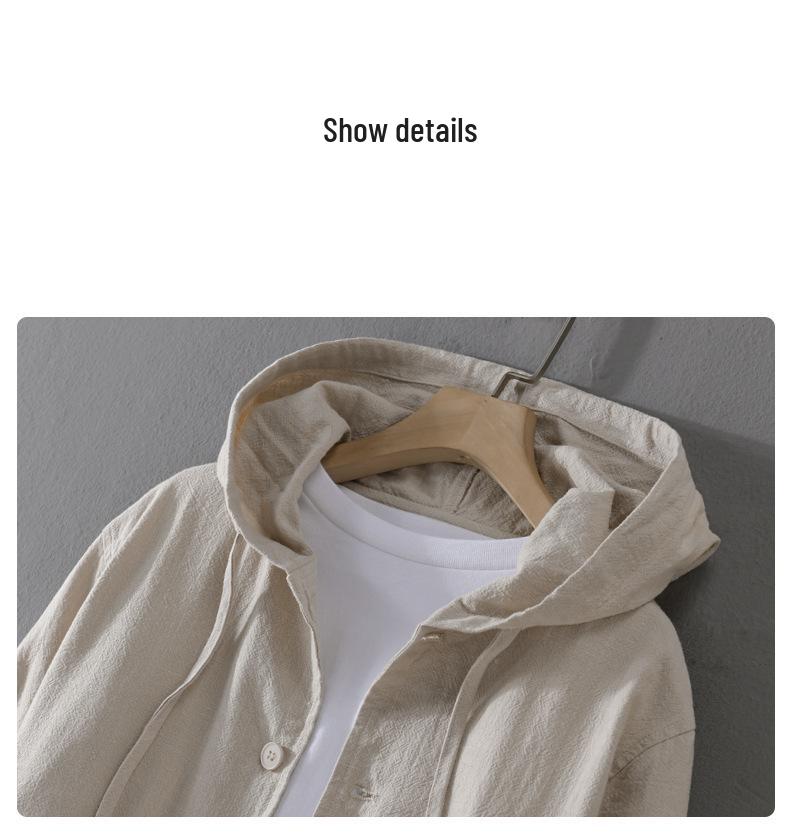 Men's Hooded Linen Jacket - Casual Spring/Autumn Coat, Loose Fit, Youth Trend, Cotton Blend (Y201)