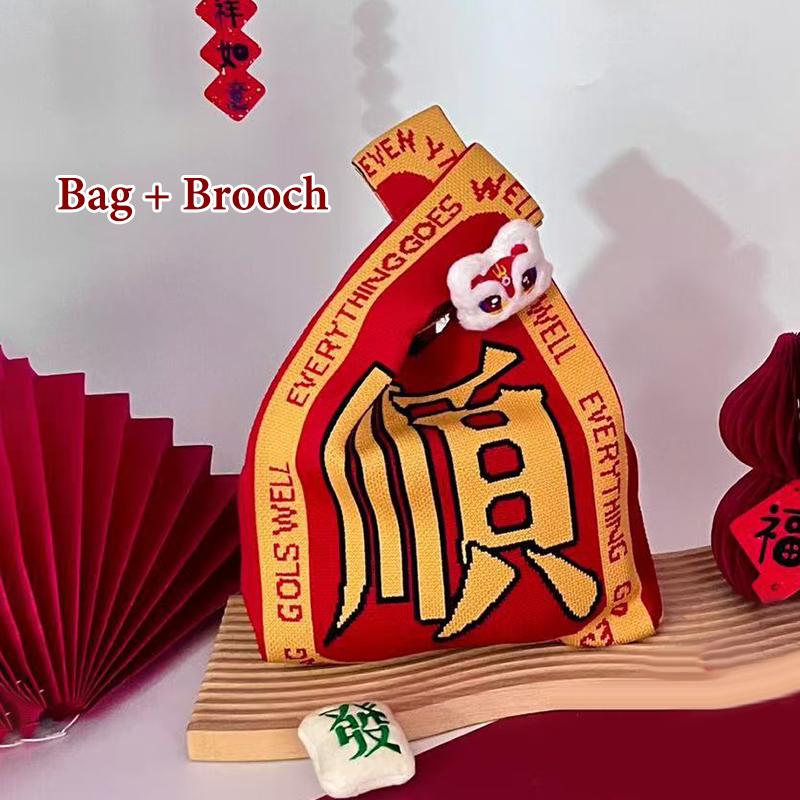 2026 Neujahr Cartoon Maskottchen Pony Gestrickte Geschenktasche Handheld Süßigkeitentasche Große Kapazität Knoten Handgelenktasche Niedliche Wiederverwendbare Einkaufstaschen