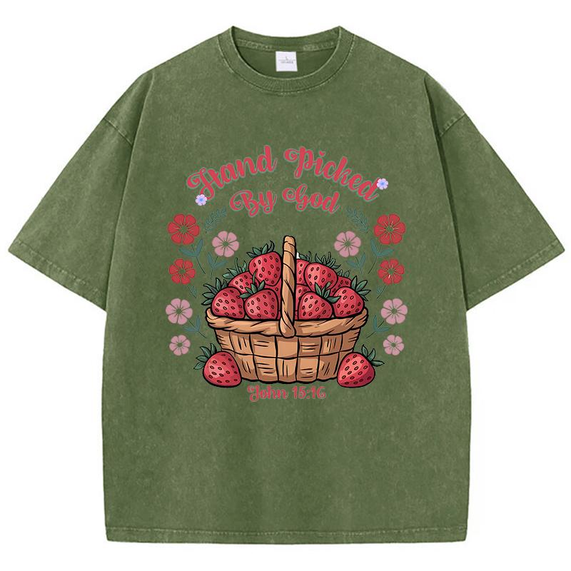 

A Basket Of Fresh Strawberries Prints Washed T Shirts Womens Cotton TShirt ONeck Comfortable Distressed Tops Summer Clothes S