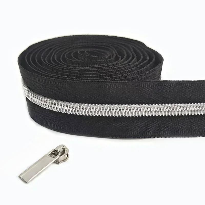 Cintas de Cremallera de Nylon #5 de 1/2/3/4/5 Metros con Deslizadores Cremalleras de Espiral Bolsa Cartera Bolsillo Tiradores de Cremallera Kit de Reparación de Cabezal Accesorios de Costura