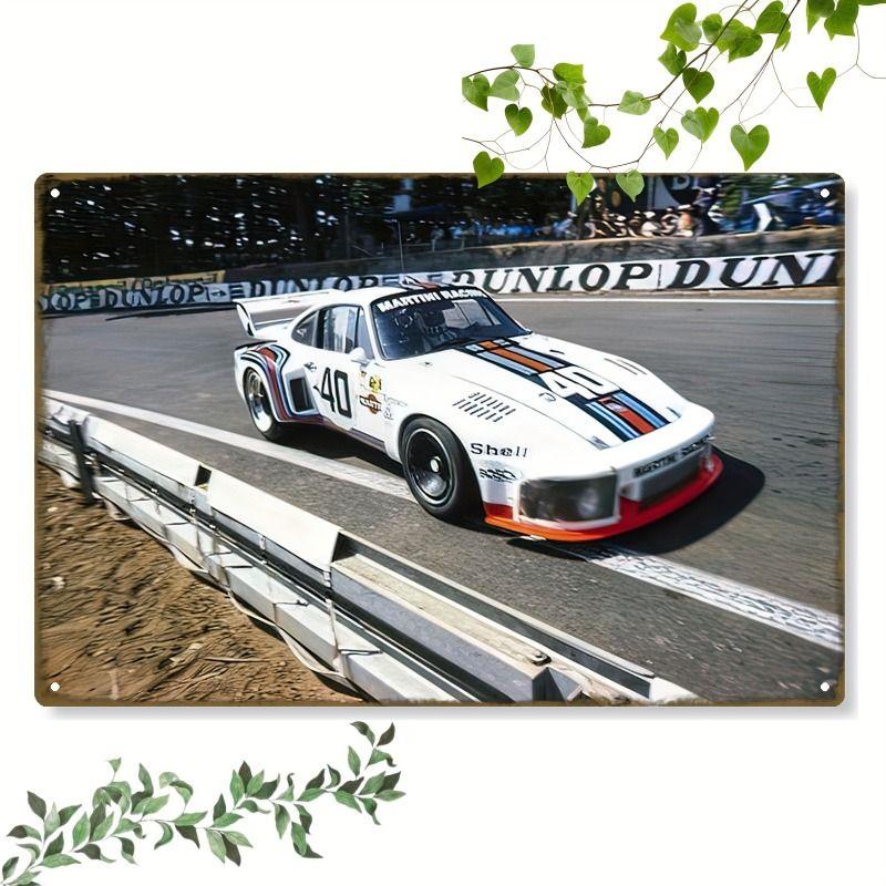 Racing Car Retro Style Metal Decorative Painting for Garage Room Decor