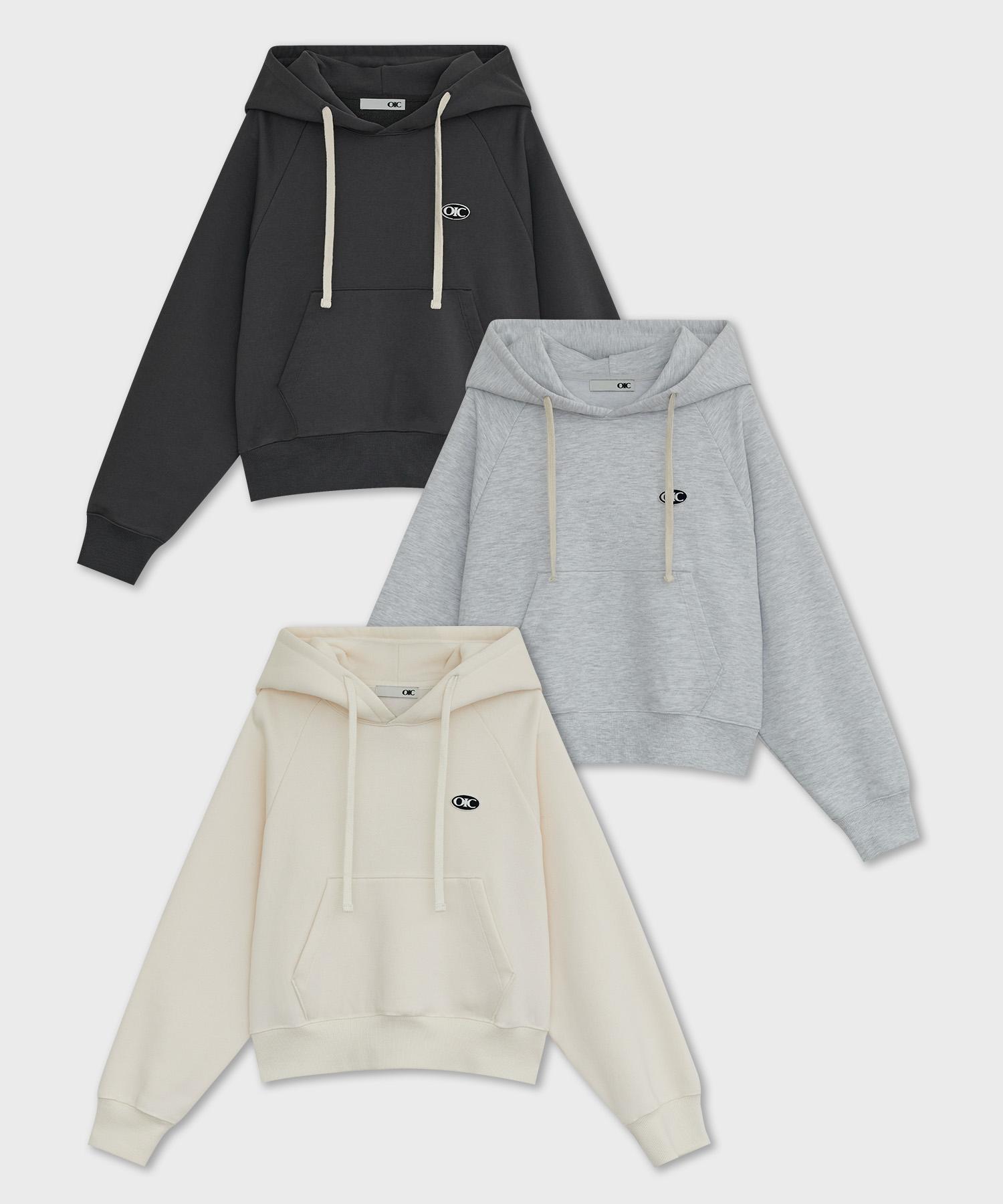 Oioi Collection Circle Wappen Crop Hoodie (3 Colors) Light Grey/M