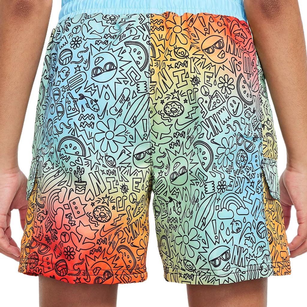 Nike Swim Doodle All Over Print Elastic Waist Beach Shorts Kids Shorts Water-Blue FZ6363-376