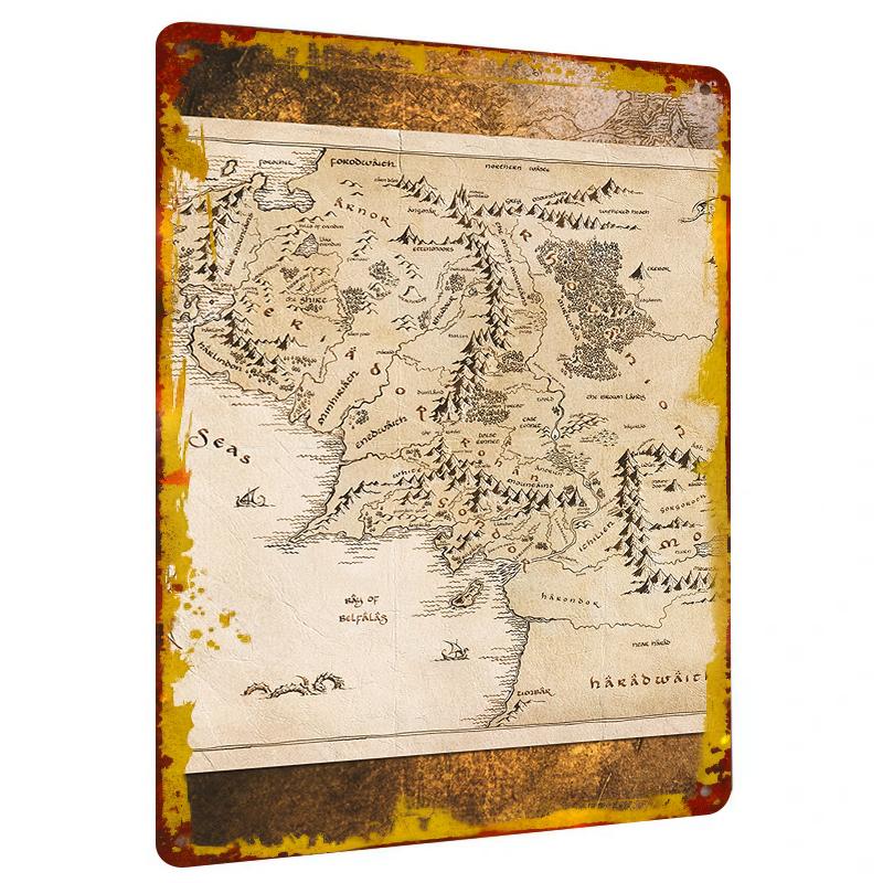 

Vintage Middle Earth Map Metal Wall Art Decorative Painting for Living Room Study Creative Home Decor 20x30cm（7.8x11.8inch）