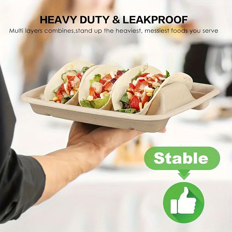 20/50pcs Disposable Taco Holder - 3-Divider Taco Tray, Brown Pulp Fiber Plates, Rust and Break Resistant