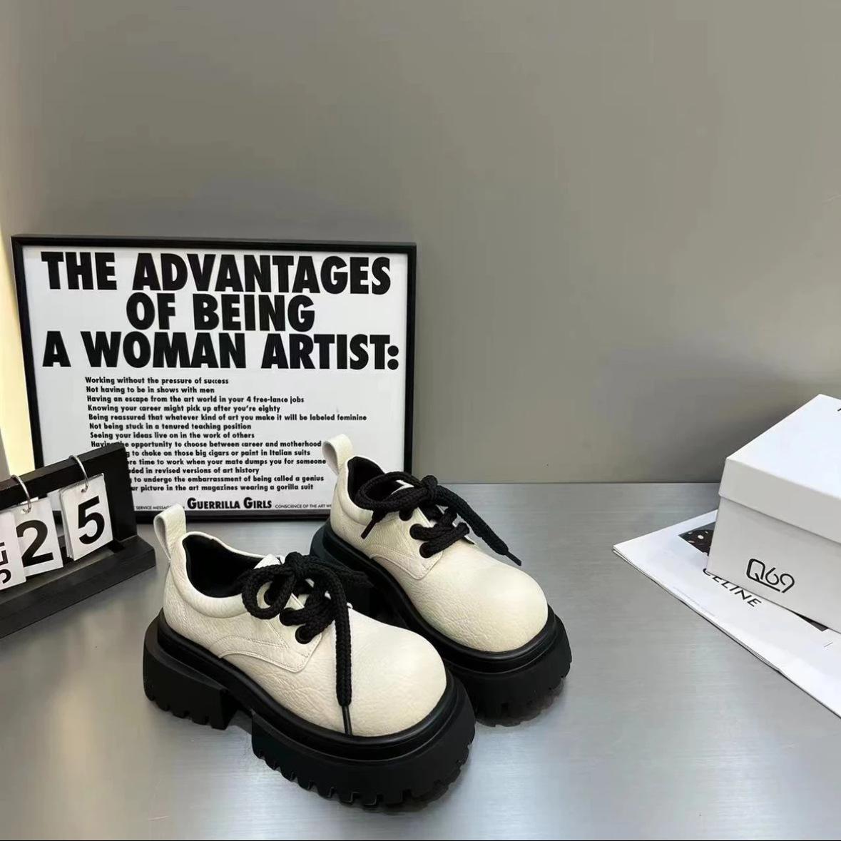 

European lychee pattern platform loafers women s autumn 2024 new fashionable retro big head heightening casual leather shoes 39 бежевий